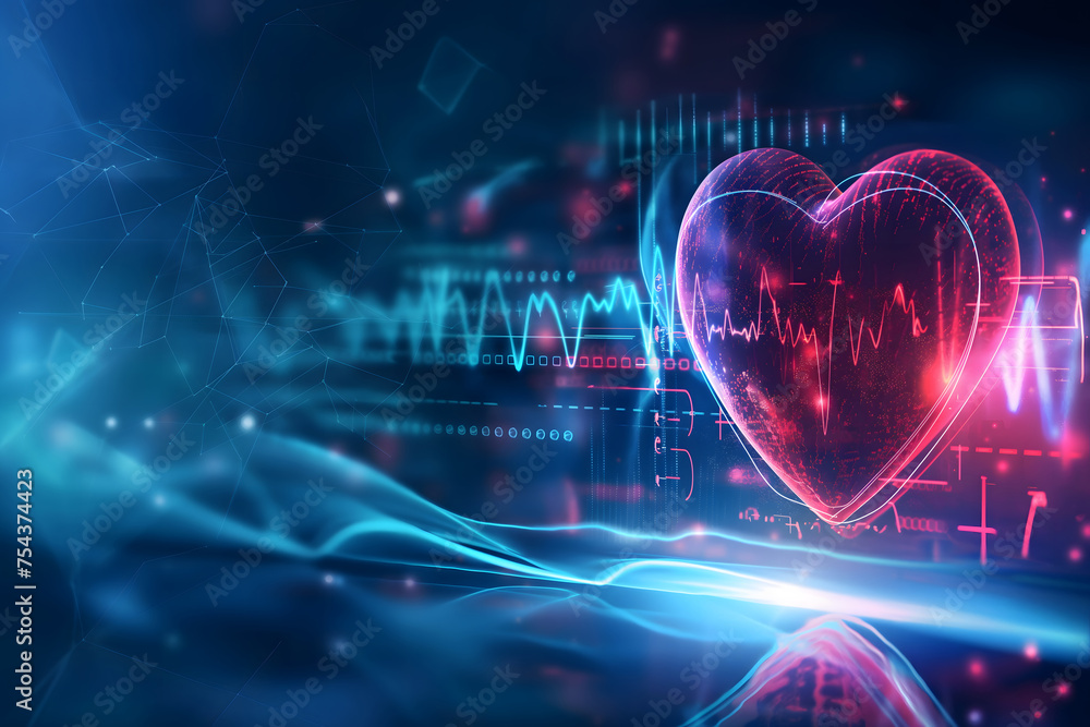 Futuristic Digital Representation of a Human Heart in Vivid Colors