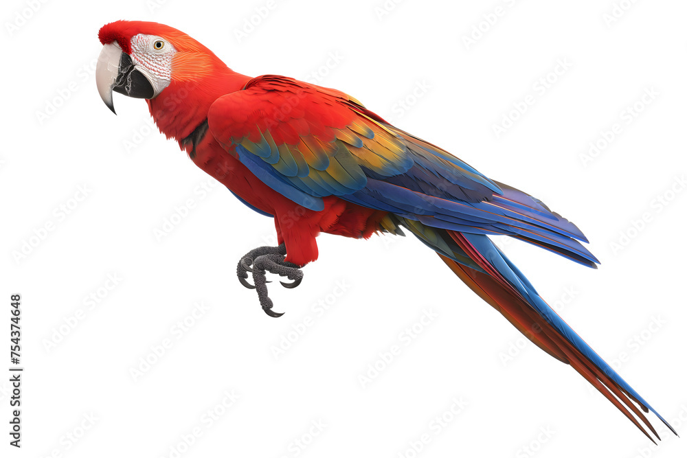 Fototapeta premium Majestic Scarlet Macaw in Flight Isolated on White