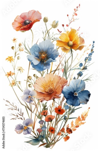 watercolor floral bouquet, minimalist, isolated on white background . ai generated © Andrei