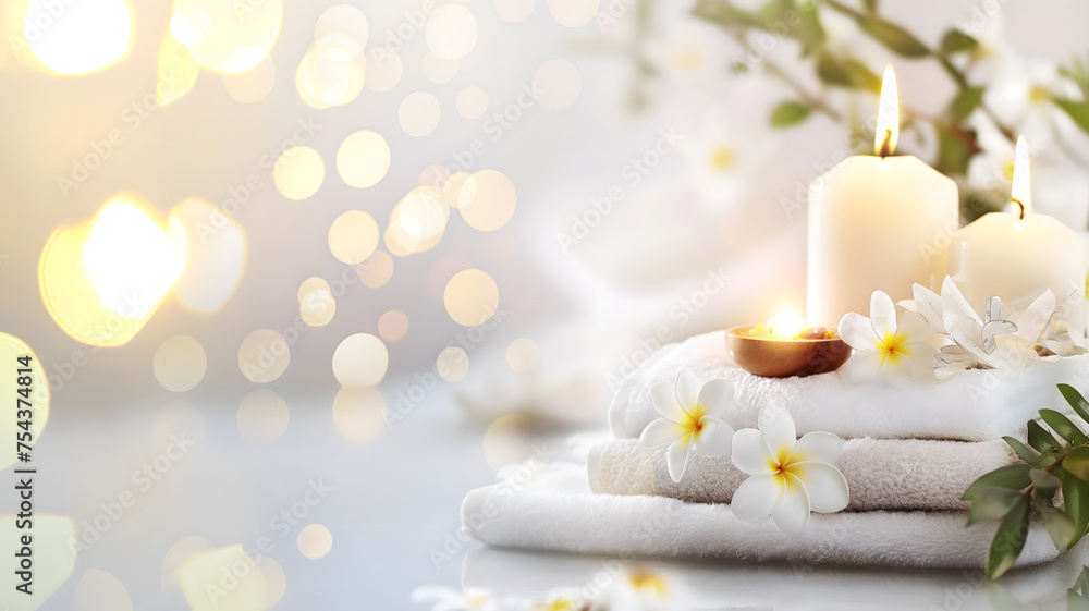 Serene Spa Setting with Cherry Blossoms and Candle Light Serene Spa Setting with Cherry Blossoms and Candle Light