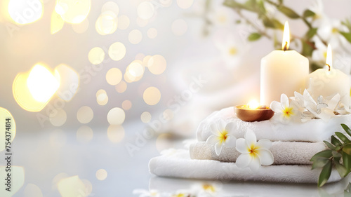 Serene Spa Setting with Cherry Blossoms and Candle Light