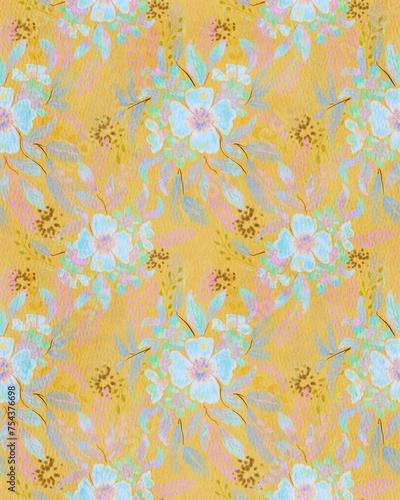 Seamless pattern with watercolor flowers, digital watercolor, in different color variations. Suitable for interior, wallpaper, fabrics, clothing, stationery.