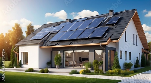 Modern house with solar panels installed on the roof.  © ASGraphicsB24