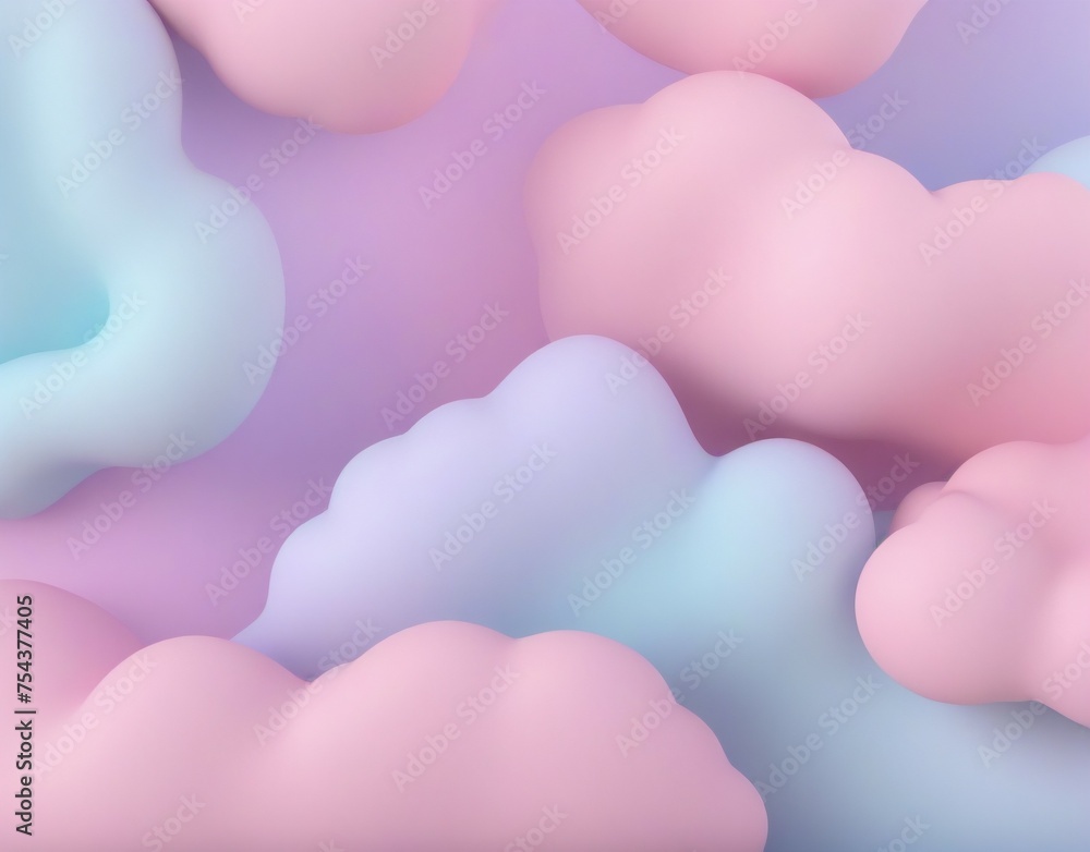 1. 3D illustration of cloud shape using pink, purple, and several pastel colors. 