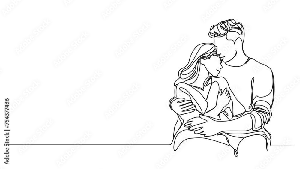 animated continuous single line drawing of man and woman tenderly embracing each other, line art animation animated continuous single line drawing of man and woman tenderly embracing each other, line art animation