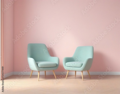 4. Nice design interior with pastel-colored walls and mint-colored chairs. 
