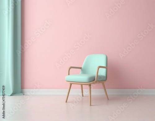 3. Nice design interior with pastel-colored walls and mint-colored chairs. 