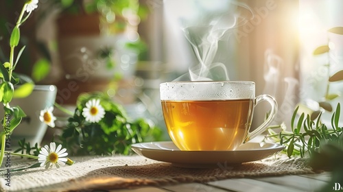 hot herbal tea and herbs