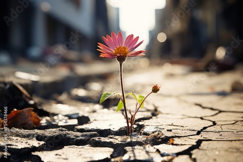 Resilient Flower Emerging From Ground Crack Generative AI