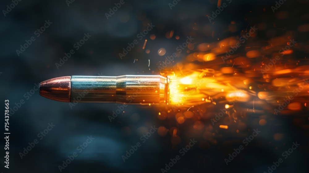 a bullet being fired from a gun, Bullet shooting out from gun. Close-up of a bullet coming out of a gun. weapon - obrazy, fototapety, plakaty 