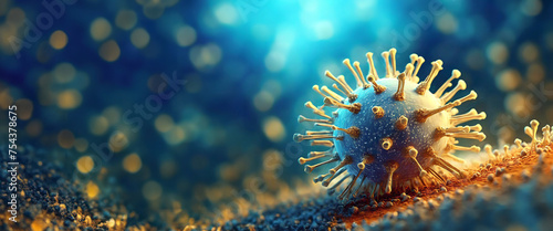 Microscopic view of the dangerous coronavirus flu strain, background on the pandemic crisis. 