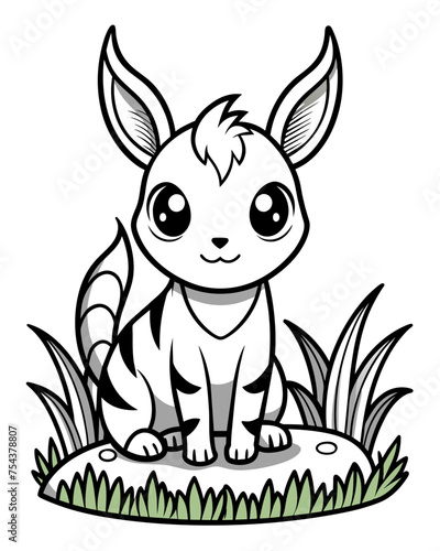 Cute Creature on Grass Coloring Book  Adorable Wildlife Designs in Black and White  Background-Free for Creative Coloring Fun