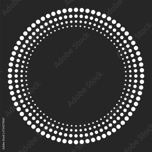 Screen printing with white silk circles on a black background. Round frame for silk screen print.