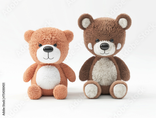 Two different animal stuffed toys in white plain background no shadow. 