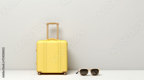 3D realistic render of a suitcase and sunglasses