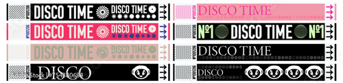 Control ticket bracelets for events, disco, festival, party, staff, fan zone. Vector mockup of a festival event bracelet in a futuristic y2k style, stock vector festival vector set of y2k braclets