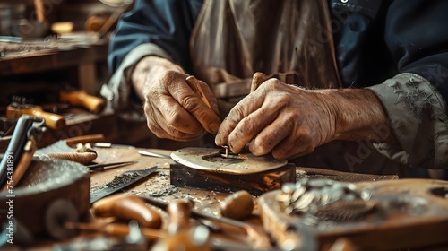 Close-up of an Old Mans Hands Skillfully Crafting Wood in a Traditional Workshop, To highlight the value and importance of traditional craftsmanship,