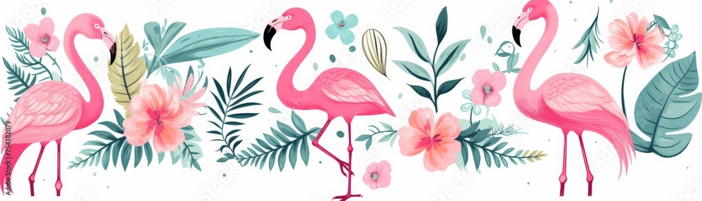Obraz premium Hand-drawn scrapbooking elements showcasing tropical birds