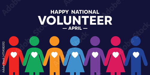 National Volunteer Month. People s icons in colorful colors. Perfect for cards  banners  posters  social media and more. Dark blue background.