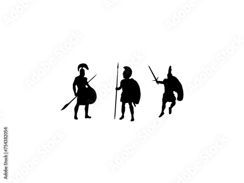 Spartan warrior silhouette. Spartan warrior greek silhouette set. Spartan warrior silhouette collection isolated white background.