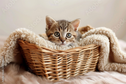 Cozy kitten nestled in a basket © Nina