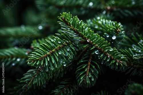 Close Up of a Pine Tree With Water Droplets Generative AI