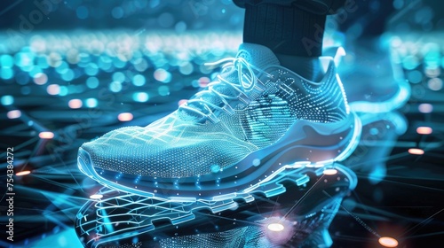 High tech athletic shoes with embedded sensors and smart features photo