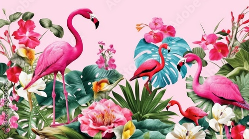Seamless background of tropical flowers and birds © arhendrix