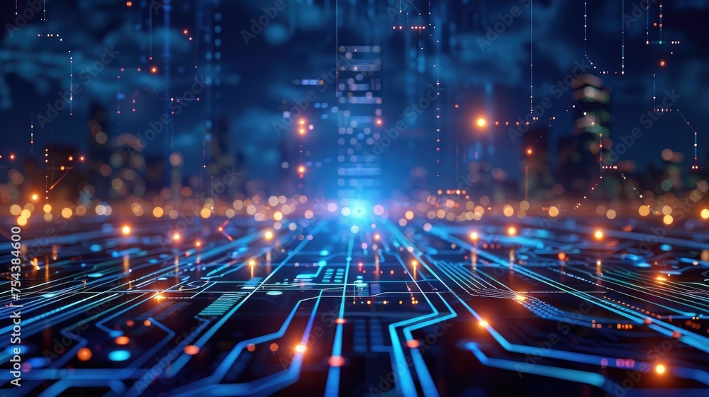 Naklejka premium An algorithm for optimizing electric grid distribution, integrating various renewable energy sources for maximum efficiency