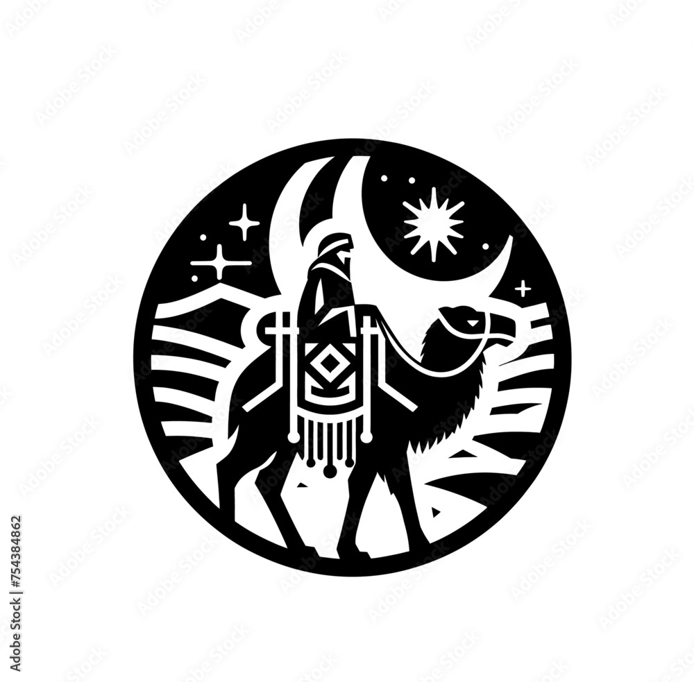 Nomad on riding camel monochrome isolated vector illustration Nomad on riding camel monochrome isolated vector illustration