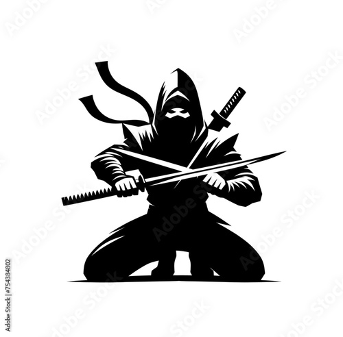 ninja. Japanese warrior of fighter. Monochrome isolated vector illustration