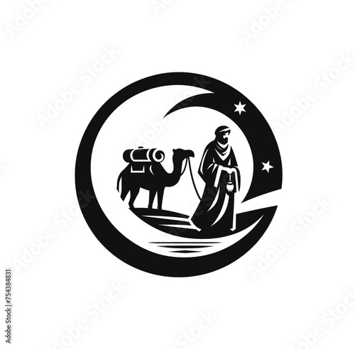 Nomad on riding camel monochrome isolated vector illustration
