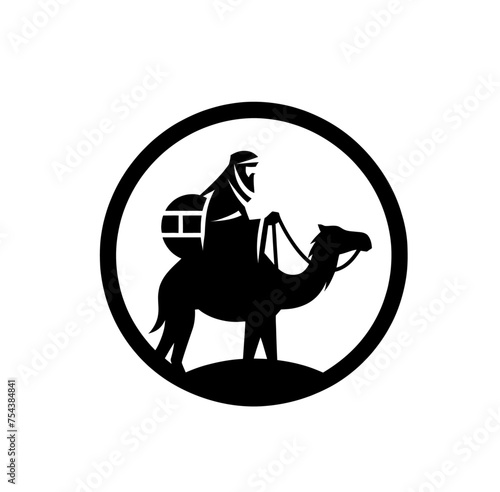Nomad on riding camel monochrome isolated vector illustration