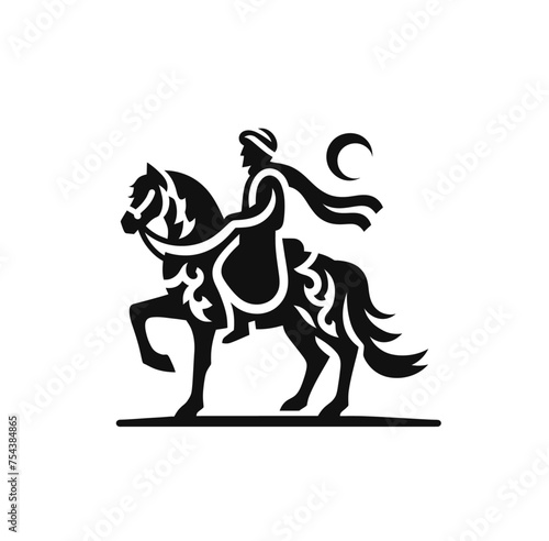 Nomad on horse monochrome isolated vector illustration