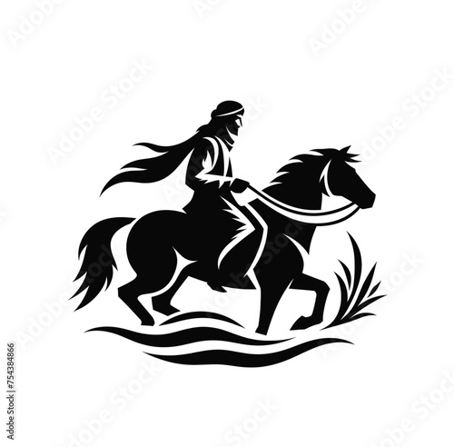Nomad on horse monochrome isolated vector illustration