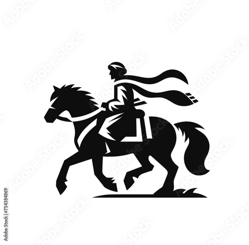 Nomad on horse monochrome isolated vector illustration
