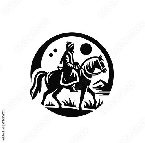 Nomad on horse monochrome isolated vector illustration