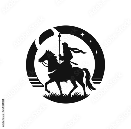 Nomad on horse monochrome isolated vector illustration