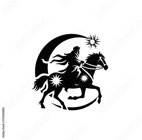 Nomad on horse monochrome isolated vector illustration