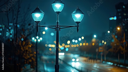 Smart city street lighting with adaptive brightness and energy saving photo