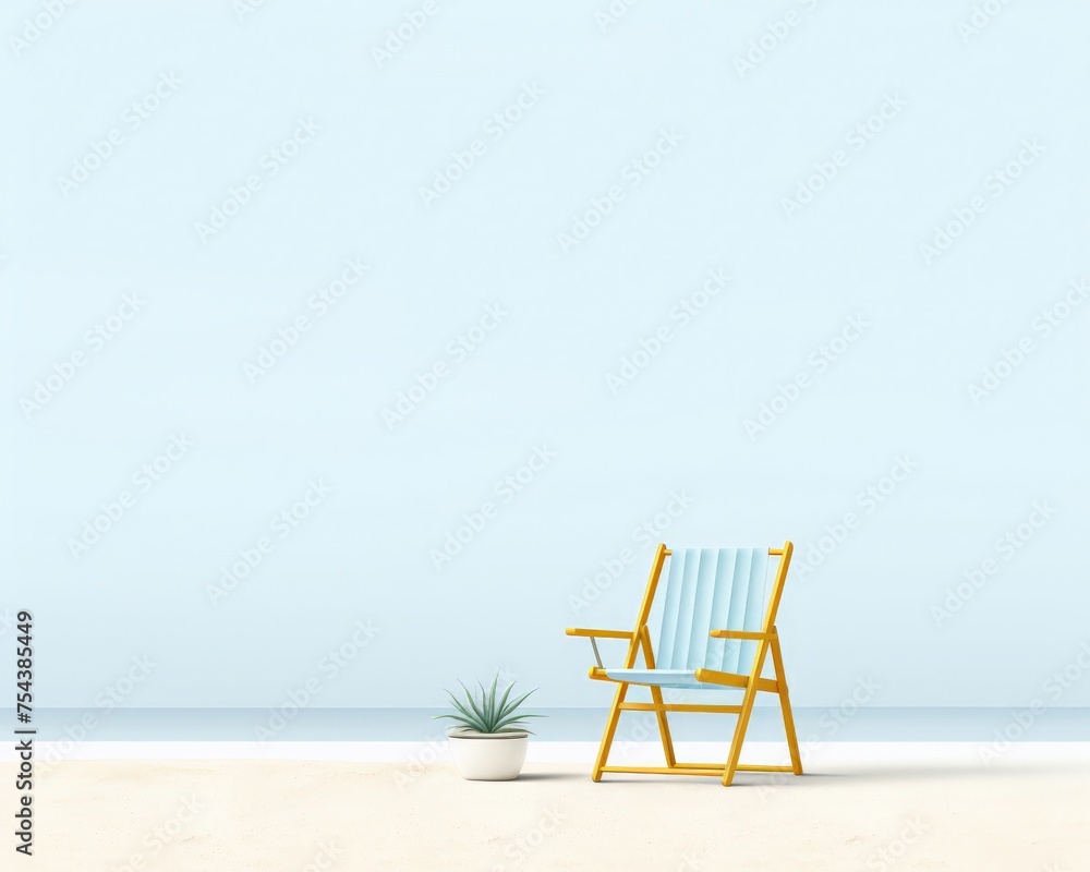 background of a relaxing beach with a 3D beach chair