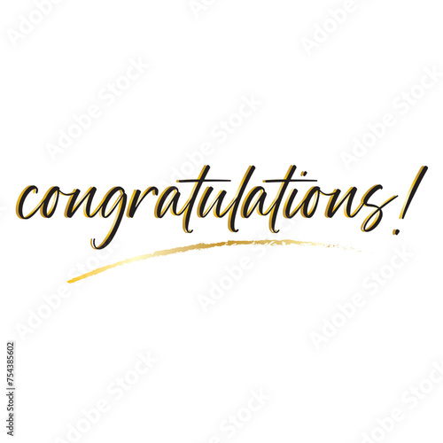 "Congratulations!" bulk lettering greeting sign. Handwritten modern brush lettering with golden stars. Text for card, T-shirt print, banner, poster, web, notebook, sketchbook. Isolated vector