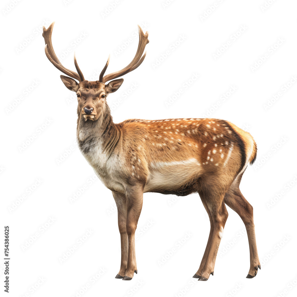 Fototapeta premium Standing portrait of a deer, full body animal, isolated on transparent background