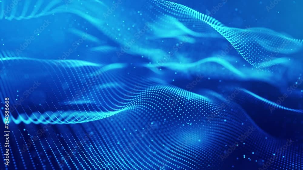 looped background. Motion Design with Glowing Particles forming lines surfaces, creating dynamic and visually stunning display. DOF effect. looped background. Motion Design with Glowing Particles forming lines surfaces, creating dynamic and visually stunning display. DOF effect.