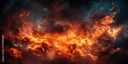 Large Fire Burning in Black Background Generative AI