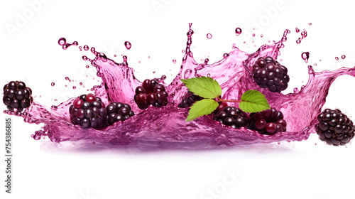 Boysenberry sliced pieces flying in the air with water splash isolated on transparent png.
