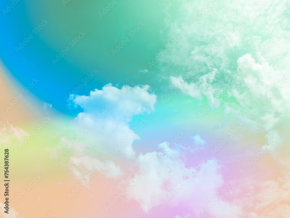 beauty sweet pastel green and blue colorful with fluffy clouds on sky. multi color rainbow image. abstract fantasy growing light beauty sweet pastel green and blue colorful with fluffy clouds on sky. multi color rainbow image. abstract fantasy growing light