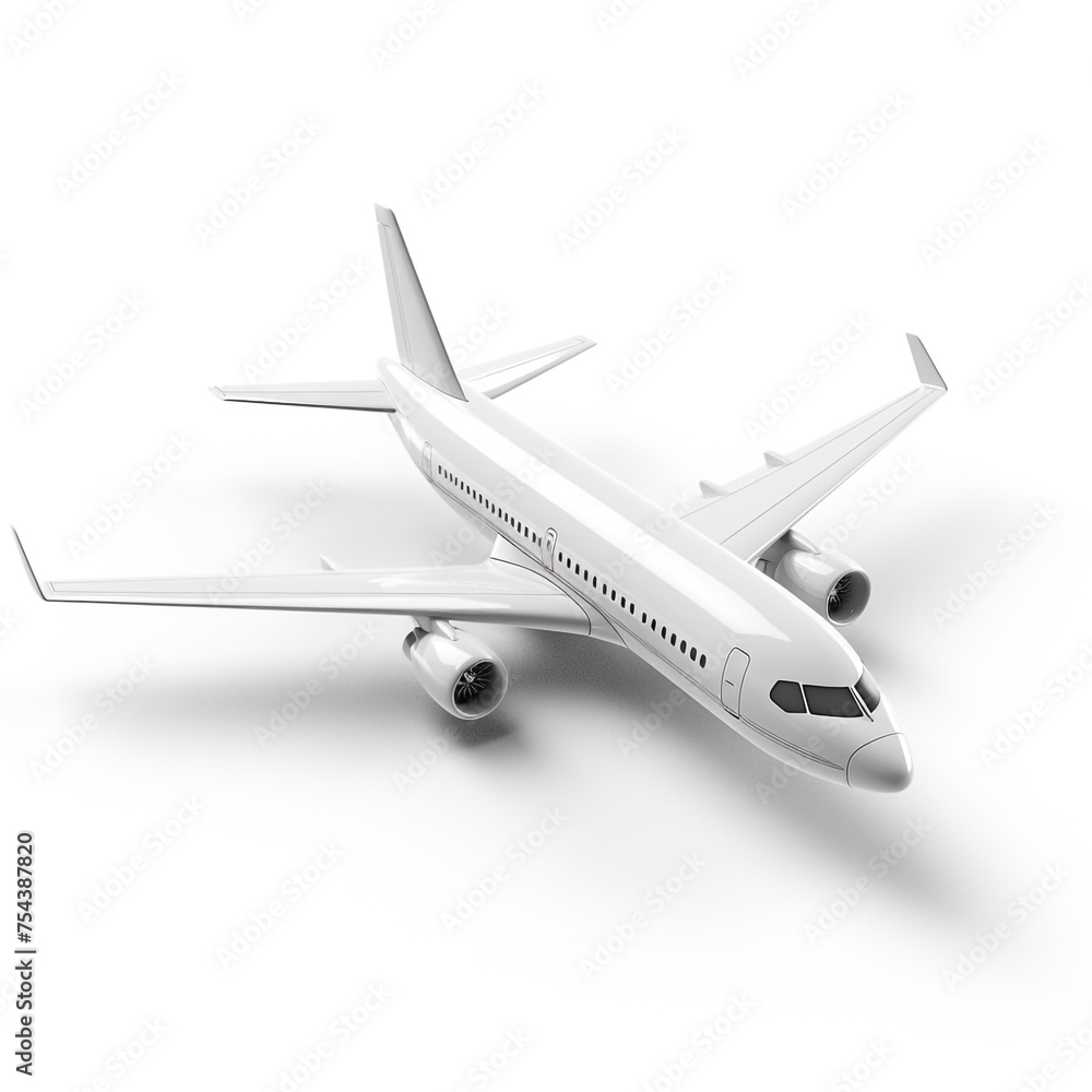 airplane, 3D model in minimalism on a white background сreated with Generative Ai airplane, 3D model in minimalism on a white background сreated with Generative Ai