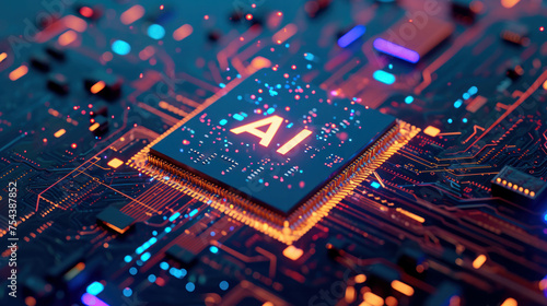 Colorful computer chip with AI letters, offering advanced technology for artificial intelligence. AI generative. photo