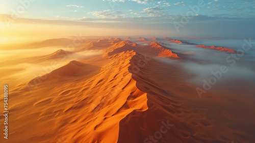 Capture the tranquility of the desert with a minimalist drone shot, focusing on elegant sand dunes. AI generative. © น้ำฝน สามารถ